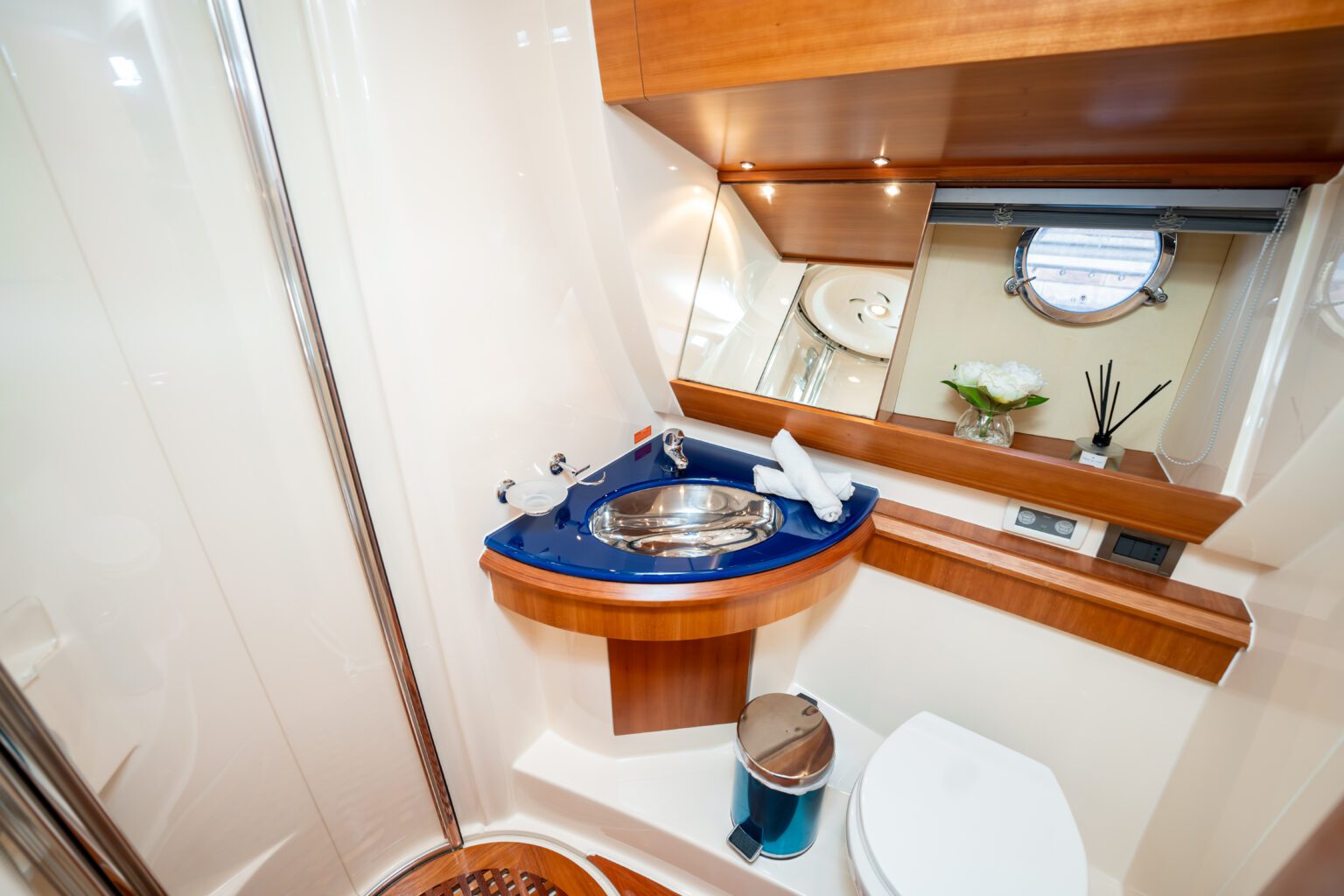 Yacht's chic and well-organized closet space.