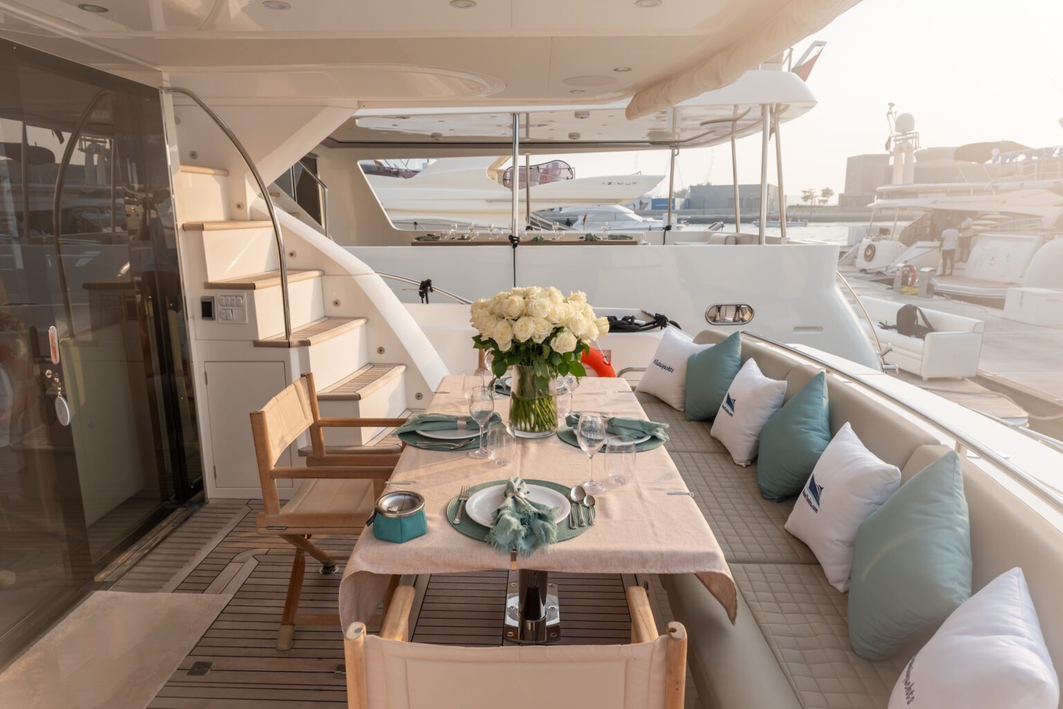 Dining arrangements on Sunseeker yacht