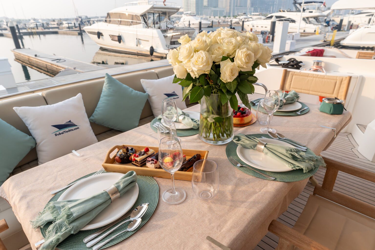 Elegant team dining at Dubai Yachts