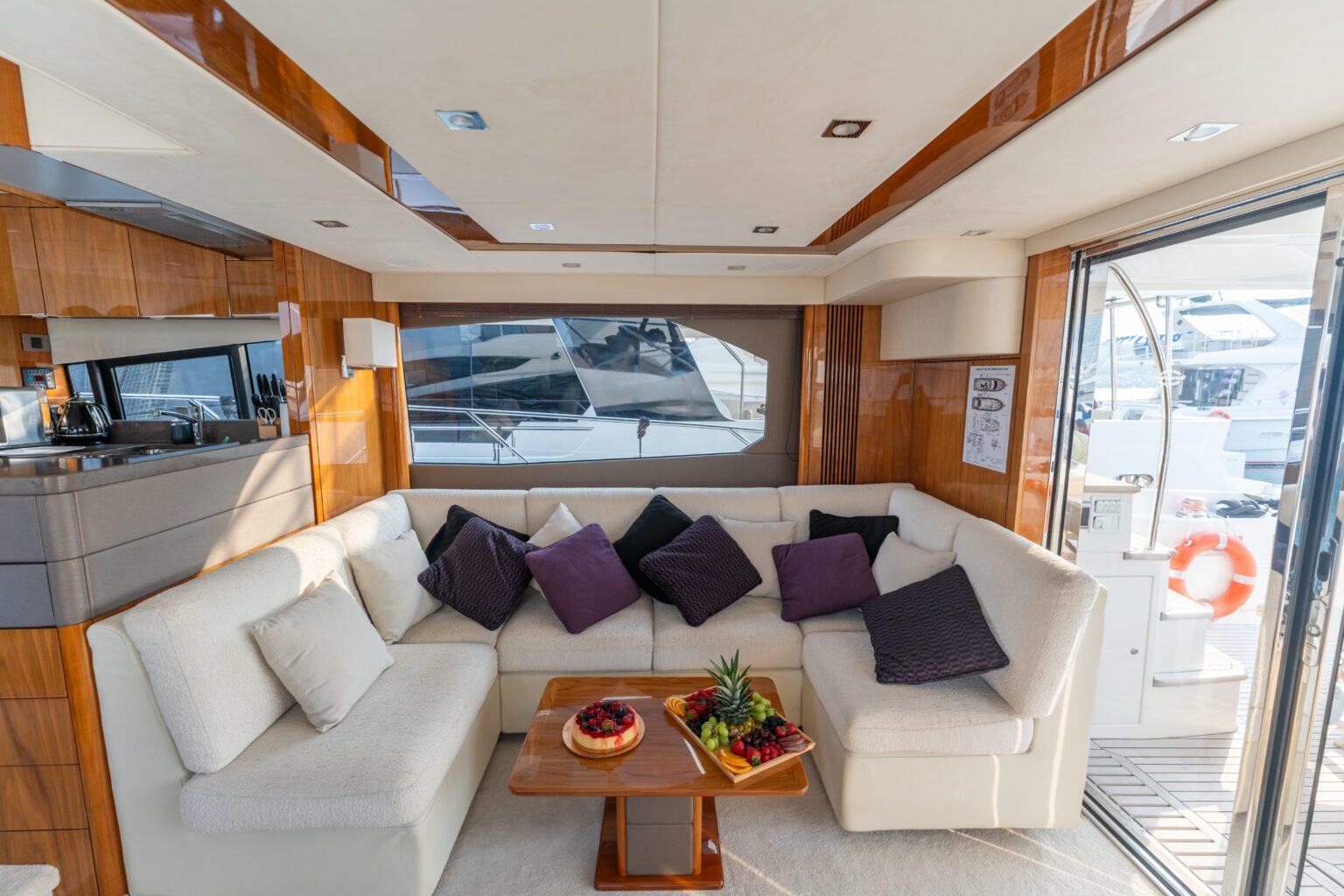 Comfy interior with perfect seating on Sunseeker yacht