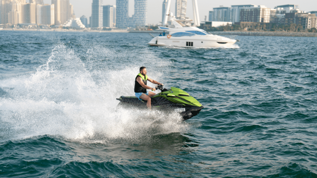 man riding jet ski tour Dubai with Dubai Yachts