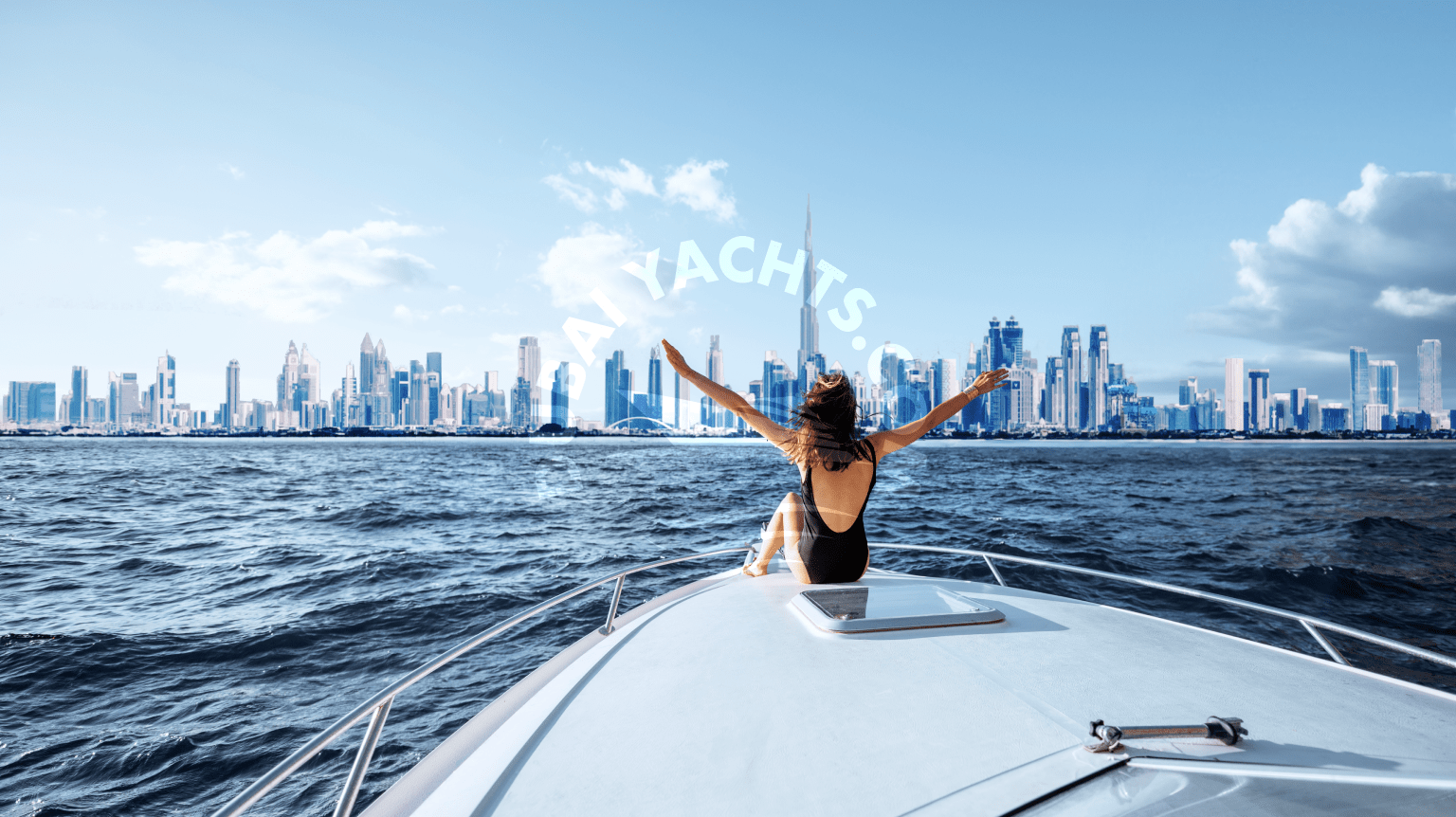 a girl enjoying yacht cruise in Dubai