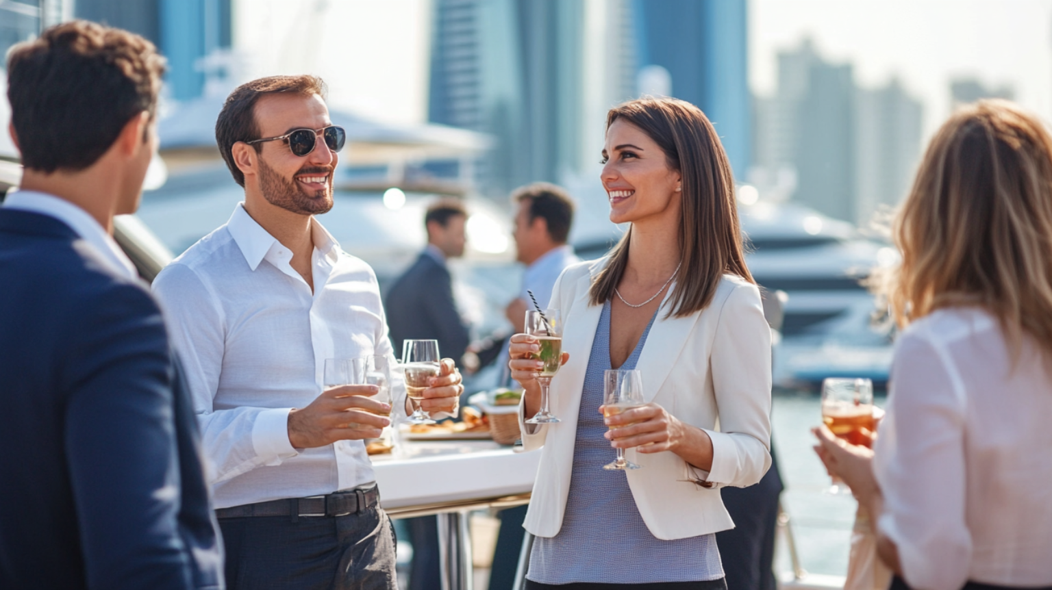 a group of people enjoy business events on yachts