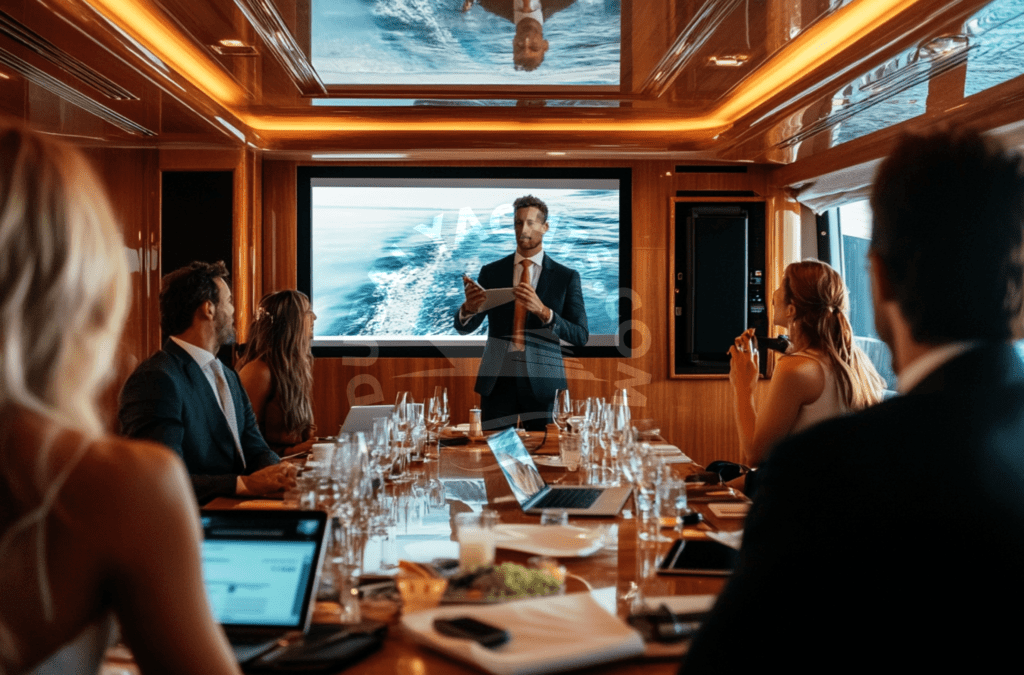 businessman hosting corporate event on yachts